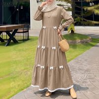 Fashion Muslim Dresses 2026 ZANZEA Ramadan Robe Women Elegant O Neck Long Sleeve Bows Sundress Dubai Abaya Femme Hijab Vestidos