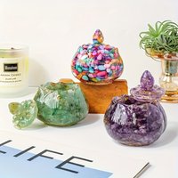 1PC Handmade Resin Natural Crystal Stone Lotus Box with Lid, Creative Craft, Desktop Decor Ornament, Creative Gift Storage Jar