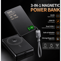 Batterie externe magnétique sans fil Qi 2.1 USB-C à charge rapide pour iPhone 12-17 Pro, Airpods, Watch, Xiaomi 10000mAh