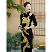 2026 chinese improved dress traditional qipao dress national dragon embroidery velvet qipao oriental banquet evening dress qipao image 4