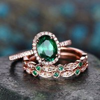 3pcs Set Luxury Temperament Oval Green Gemstone Full 5A Zircon Stackable Rings for Women Bride Engagement Wedding Jewelry Sets