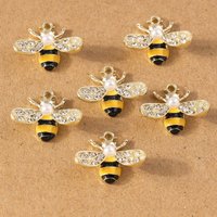 10pcs Cute Enamel Rhinestones Bee Pendant Charms for Jewelry Making Necklace Earrings DIY Bracelet Accessories Supplies