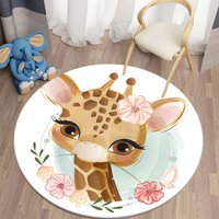 Cartoon Giraffe Round Carpet Decor Rugs Non-slip Animal Pattern Floor Mat for Kids Bathroom Kitchen Living Room Bedroom Carpets