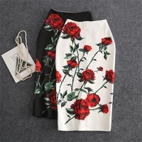 Casual Skirt Y2k High Waist Hip White Skirt Korean Style Female Harajuku Red Rose Print Oversized Midi Skirts Falda Streetwear