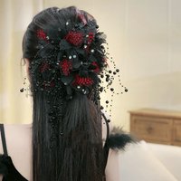 Female Butterfly Flower Tassels Red Balck Temperament Party Hair Claws Women Shark Bead Headdress Hair Accessories Hair Clip