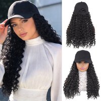 Casual Black Baseball Cap Wig for Women – Tight Curly Synthetic Fiber Hair, Long Kinky Curls, Daily Wear