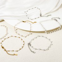 1 Piece 304 Stainless Steel Anklet Acrylic Imitation Pearl Handmade Link Chain Anklet Foot Summer Beach Foot Leg Jewelry Gifts