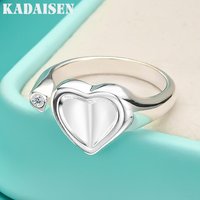 925 Sterling Silver Smooth Concave Heart Ring For Women Fashion Wedding Party Charm Jewelry