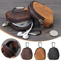 1pcs Genuine leather Coin Purse Retro Small Zipper Pouch for Coins Earphones Accessories 4 Colors,full grain cow leather