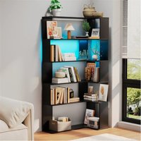 5 Layers Corner Wood Triangular Bookshelf Study Solid Wood Light Strip Multifunctional Open Shelf Storage Bookshelf Living Room Home
