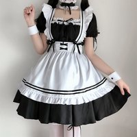 Women Maid Outfit Anime Long Dress Black and White Apron Dress Lolita Dresses Men Cafe Costume Cosplay Costume Горничная Mucama