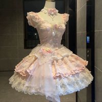 Elegant Princess Lolita Dress Women Sleeveless Lace Ruffle Bow Gothic Sweet Style Cosplay Evening Holiday Outfit