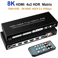 8K 4X2 HDMI Matrix 4 in 2 Out HDMI 2.1 Matrix HDMI Video Switcher Splitter +Optical & L/R Audio Output,Support 4K 120Hz
