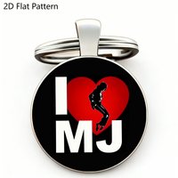 1pc Michael Jackson "I Love MJ" Keychain - 2D Metal Key Ring, Pop Music Fans Bag Charm, Souvenir Gift, Pendant for Music Lovers
