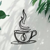 Metal Coffee Mug Wall Hanging, 3D Steam Effect Iron Art, Minimalist Kitchen Cafe Living Room Decor, Rustproof Gift for Coffee