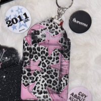 3 Inch Y2K Style Photocard Holder Keychain,Leopard Print / Rockstar Guitar Design with Charm Protector for Kpop Fans Accessories