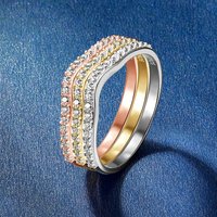 IOGOU Moissanite Stackable Curved Ring for Women 925 Silver Pated Rose Gold Half Eternity Bands Certified Finger Fine Jewelry