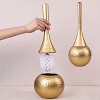 New Golden High-end Cleaning Brush Long Handle with Base Holder Toilet Brush Non-Scratch Household Bathroom Brush
