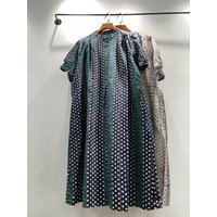 2026 Harajuku Fashion Women's Polka Dot & Striped Print Shirt Dress Pure Cotton Stand Collar Short Sleeve Casual Midi Dress