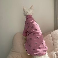 High-neck Pink Soft Cotton T-shirt for Female Cat in Spring Cute Pajamas for Sphynx Cat Grey Loungewear for Devon Rex in Autumn