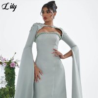 Lily Light Blue Evening Dresses Cut Out Neck Party Dresses with Beaded Cape Sleeves Prom Gown Mermaid robes du soir Customized