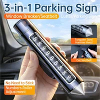 3 in 1 Alloy Car Temporary Parking Card Tungsten Steel Tip Safety Hammer with Seat Belt Cutter Card Rotate Phone Number Plate