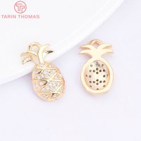 (10606) 4PCS 9x16MM 18K Gold Color Brass with Zircon Pineapple Shaped Pendants High Quality DIY Jewelry Making Findings