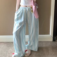 Bilateral Pocket Tie Rope Pajama Pants for Women Loose Wide Leg Pants Korean Style Outside Home Trousers Sleeping Pants Striped