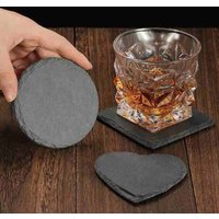 1/4pcs Coaster Pad Reusable Japanese Slate Dining Mat Coasters Stone Round Square Heart-Shaped Heat-Insulating Carved Coasters