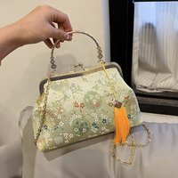 Elegant Embroidered Handbags for Women Fashion Metal Handle Shoulder Bag with Chain Strap Ladies Evening Party Purse Gift wallet