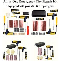 All-in-One Emergency Tire Repair Kit - Strong Glue, Heavy-Duty Rubber Strips & Insertion Tools - Fixes Punctures