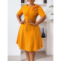 Elegant Stylish Women's Short-Sleeve Round-Neck Solid Color Dress Fashionable 2025 Collection