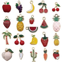 10/21pcs Enamel Fruits Charms Alloy Watermelon, Cherry, Strawberry, Apple, Banana Pendants for DIY Jewelry Making Accessories