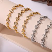 Chic Flower 18K Gold Plated Bracelet For Women Zircon Inlaid Stainless Steel Bangle Vintage Daily Luxury Charm Jewelry Gift