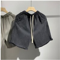 American Retro Black Sports Shorts Men's Summer Large Size 300 Pounds High Street Frayed Fashion Casual Five-Quarter Pants