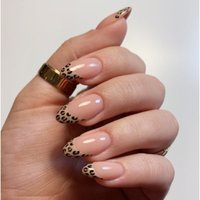 24Pcs Leopard French Nail Self-adhesive Press Nails Mid-Length Realistic Fake Nails Almond Fashion Artificial Nail Press On