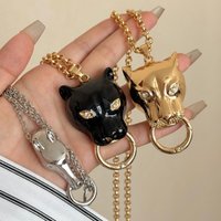 Vintage Enamel Leopard Head Pendant Necklaces For Women Men Exaggerated Metal Thick Chain Sweater Chain Fashion Accessories