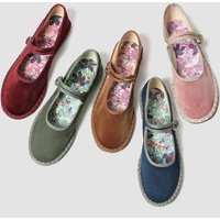 2026 Spring Designer Ballet Flats for Women Luxury Velvet Floral Pattern Buckle Design Mary Jane Shoes Elegant Party Dress Shoes