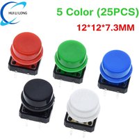 25PCS Tactile Push Button Switch Momentary 12*12*7.3MM Micro switch button + 25PCS Tact Cap(5 colors) for Arduino Switch