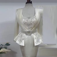 Modern Customized Cocktail Dresses V Neck Long Sleeves Cocktail Gowns for Women Beading Tea Length Sheath Party Gown