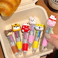 1/6/7pcs Cute Animal 4-in-1 Multicolor Ballpoint Pen 0.5mm Press Action Gel Pen for Students