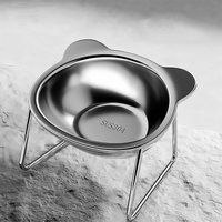 1pc Stainless Steel Raised Cat Bowls Tilted Neck Guard Cat Food Bowl Shatter-resistant Elevated 15° Pet Supplies For Puppy Cat
