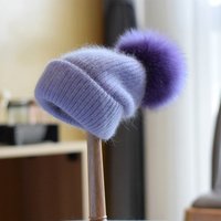 Winter women Girls real fox fur pom pom knitted beaines cap Rabbit fur knitting skullies hat Cashmere gorros