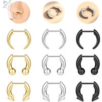 ZS 1PC 16G Buffalo Horn Nose Piercing Stainless Steel Pincher Plug In Septum Ring Stretcher Expander Gold Color Nose Ring 8mm