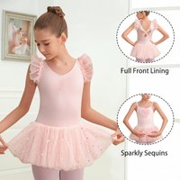 Girls SleevelessTank Ballet Leotards Sparkly Tutu Dance Dress Kids Shiny Double-deck flutter sleeve Ballerina Dancewear