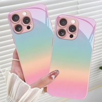Mint Green Gradient Pattern Metallic Tempered Glass Phone Case For iPhone 17 16 15 14 13 12 11 Pro Max 15 Plus 17 Air 17E Cover