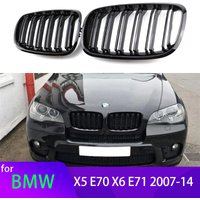 2Pcs Auto Stil Glanz Schwarz Front Niere Doppel Lamellen Grill Grille für BMW X5 E70 2007-2013 X6 E71 E72 2008-2014 Auto Zubehör