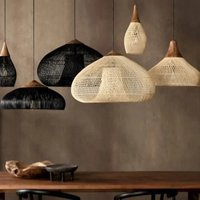 Vintage rotin suspension tissé lustre en osier pour salle à manger salon Table à manger LED plafond suspension lampe E27