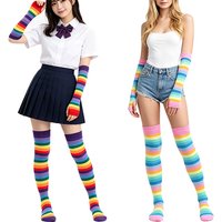1 Set Rainbow Gloves Over Knee Thigh High Socks Set for Girls School JK Uniform Cosplay Accessories Arm Leg Warmers Oversleeves