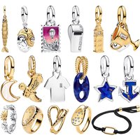 S925 Silver Cowboy Anchor Whistle Trophy Carp Blue Stone Charm Pendent Beads Plate Ring Bracelet DIY Bracelet Gift Fine Jewelry
